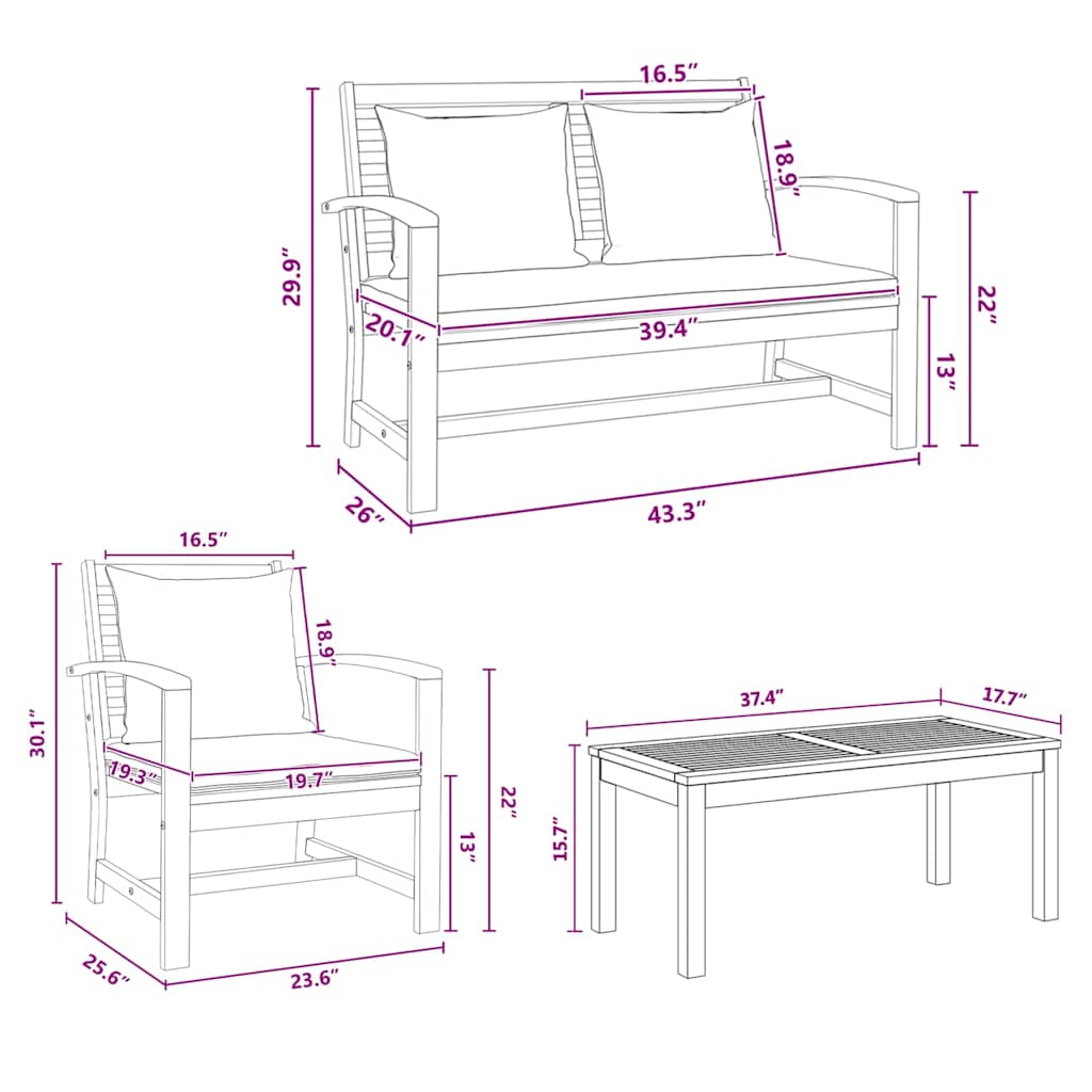 Garten-Sofa-Set Natur Teak-Massivholz
